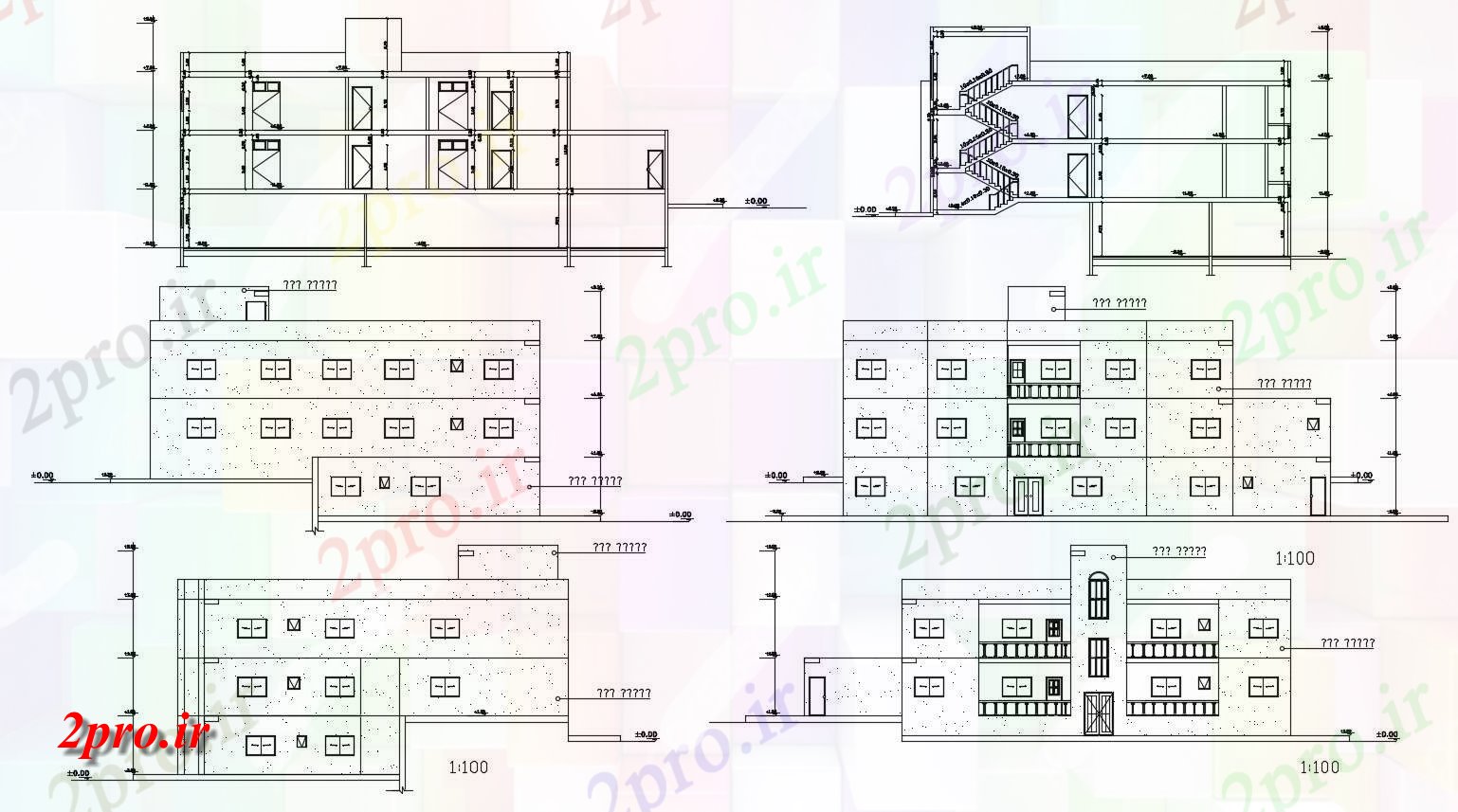 دانلود  نقشه نما برش مجتمع مسکونی ، اپارتمان   (کد29695)