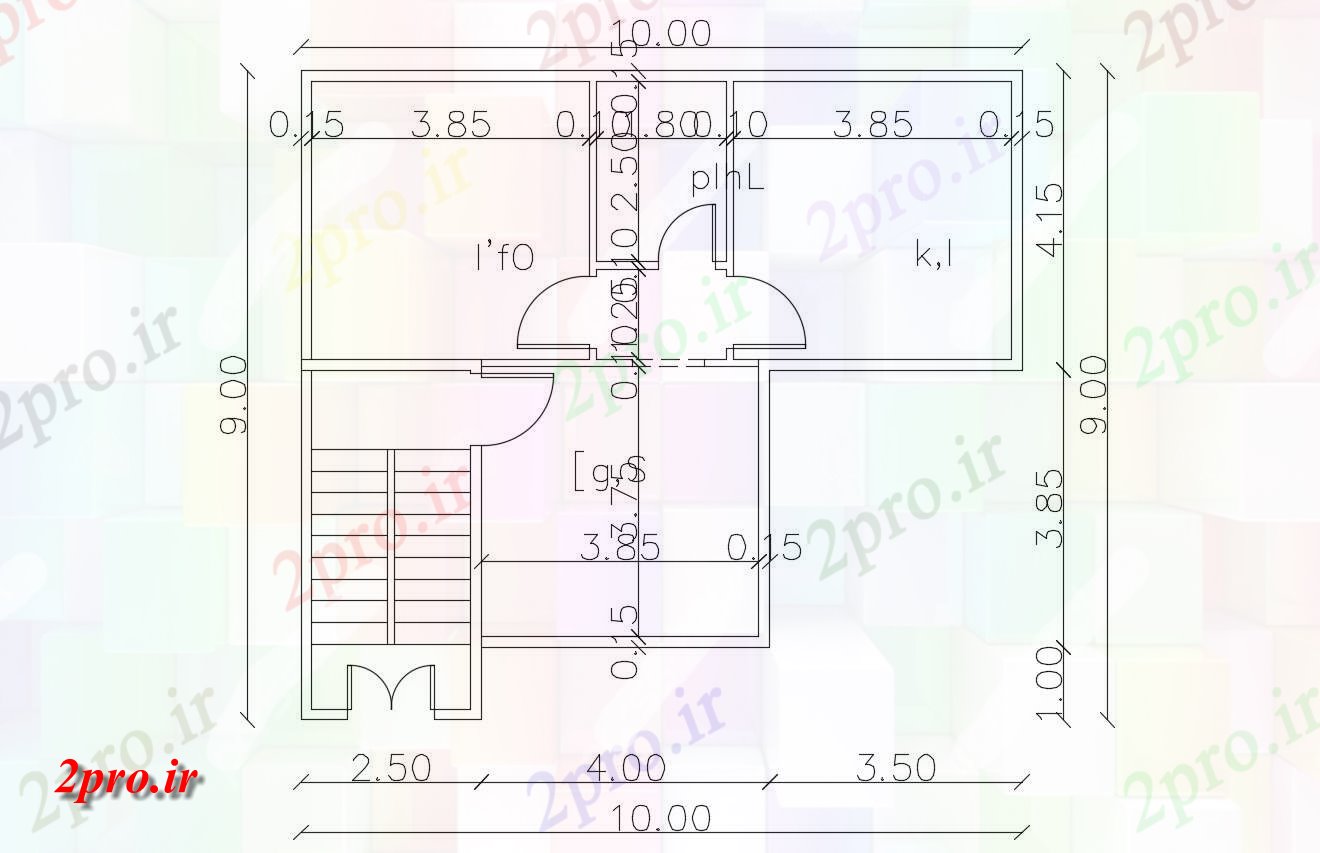 دانلود  نقشه مسکونی ، ویلا ، دوبلکس ، اپارتمان 9×10 متر (کد29703)