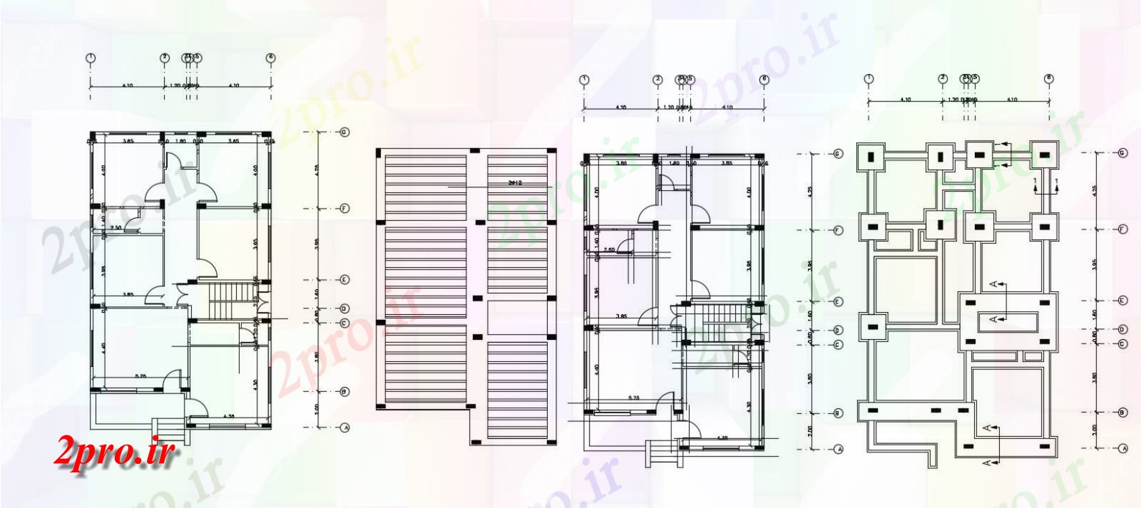 دانلود  نقشه مسکونی ، ویلا ، دوبلکس ، اپارتمان ، ستون گذاری 10×16 متر (کد29743)