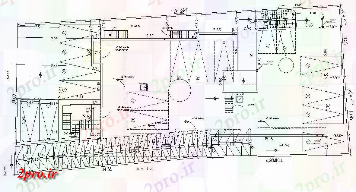 دانلود نقشه ساختمان زیرزمین پارکینگ طرح با سطح شیب دار طراحی  (کد29830)