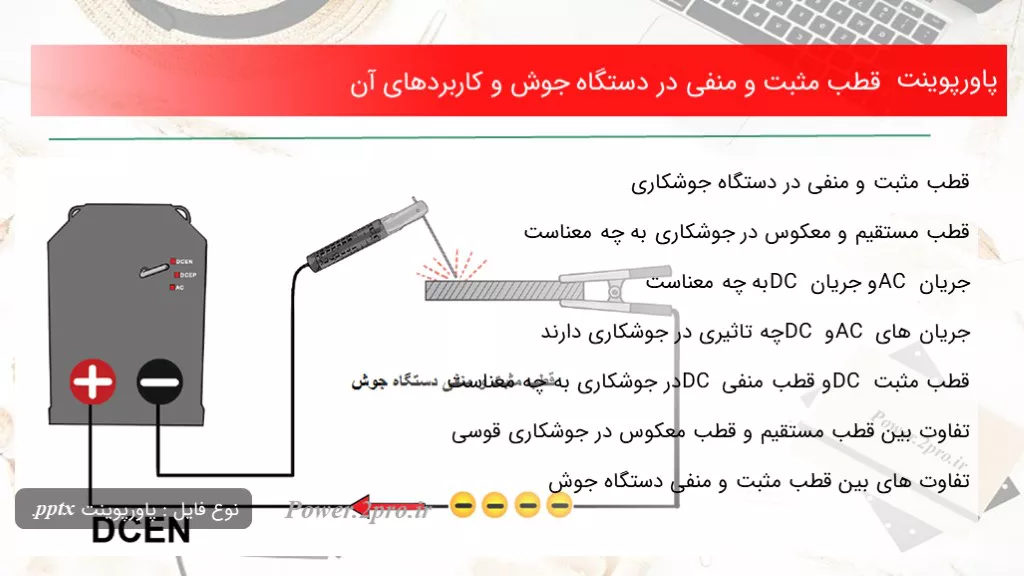 دانلود پاورپوینت قطب مثبت و منفی در دستگاه جوش و کاربردهای آن - کد105790