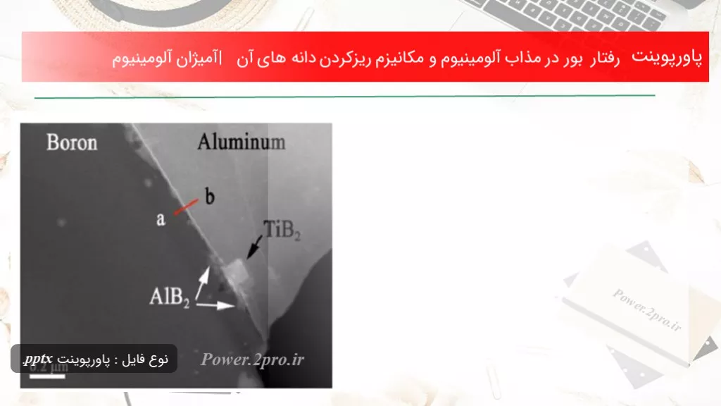 دانلود پاورپوینت برخورد بور در مذاب آلومینیوم و مکانیزم ریزکردن دانه های آن | آمیژان آلومینیوم - کد106302