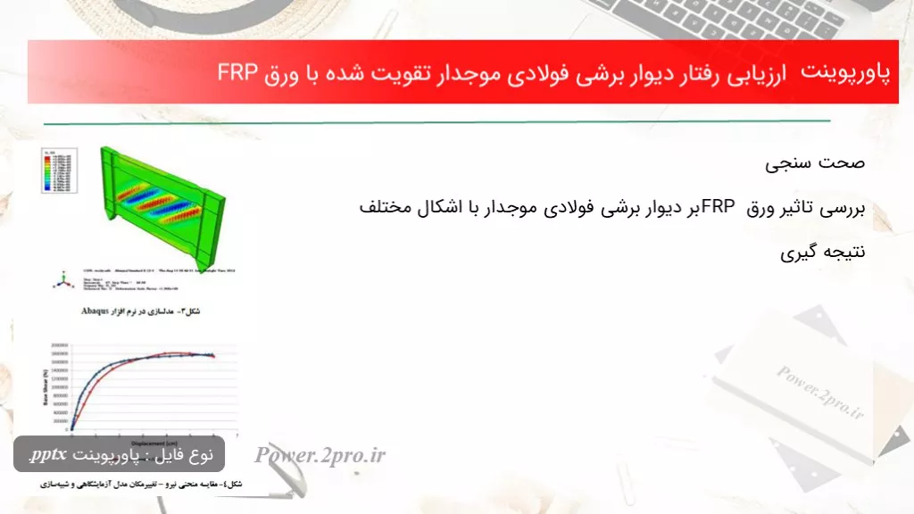 دانلود پاورپوینت برسی  برخورد دیوار برشی فولادی موجدار تقویت شده با ورق FRP - کد114633