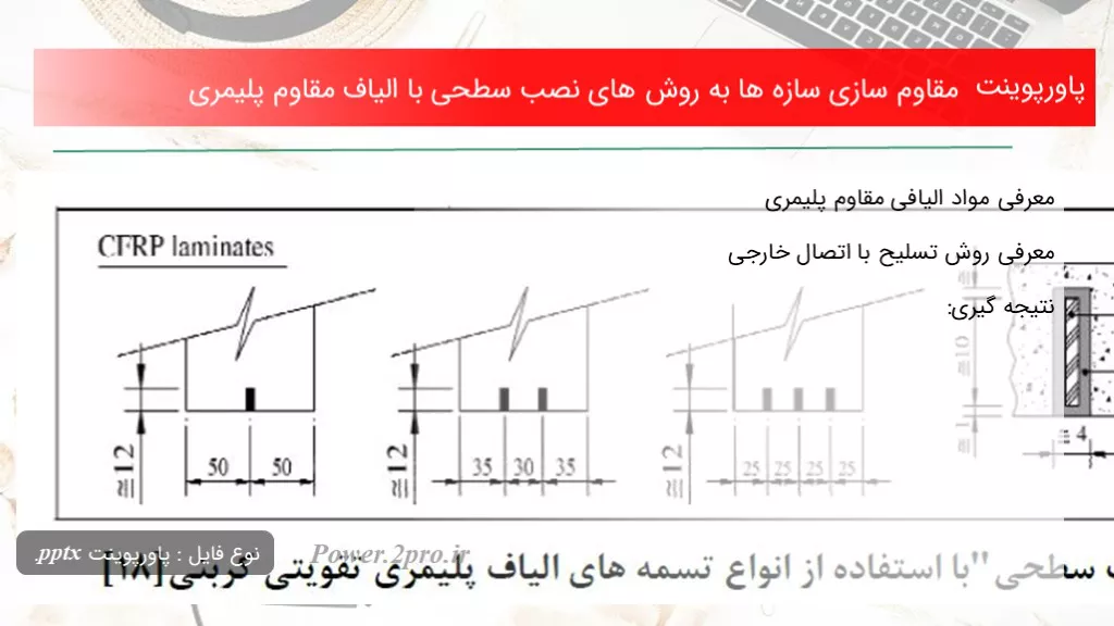 دانلود پاورپوینت مقاوم سازی سازه ها به چگونگی های نصب سطحی با الیاف مقاوم پلیمری - کد114882