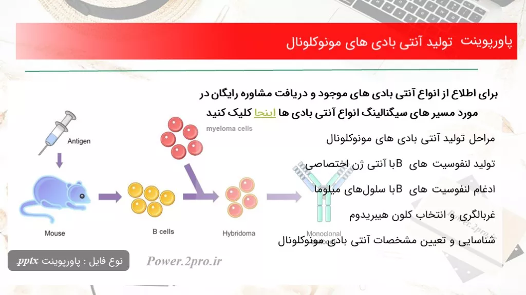 دانلود پاورپوینت تولید آنتی بادی های مونوکلونال - کد117636