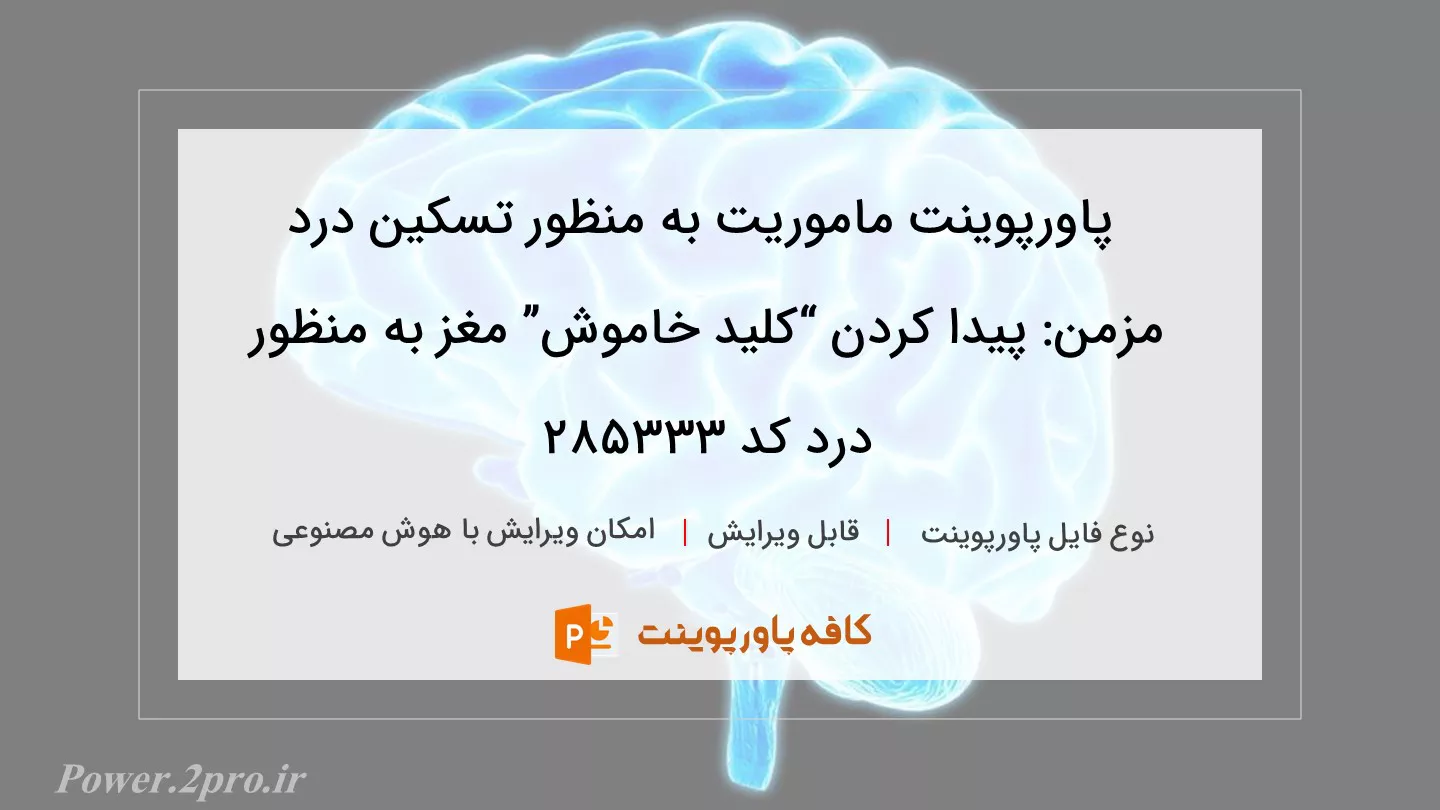 دانلود پاورپوینت ماموریت به منظور تسکین درد مزمن: پیدا کردن “کلید خاموش” مغز به منظور درد کد 285333