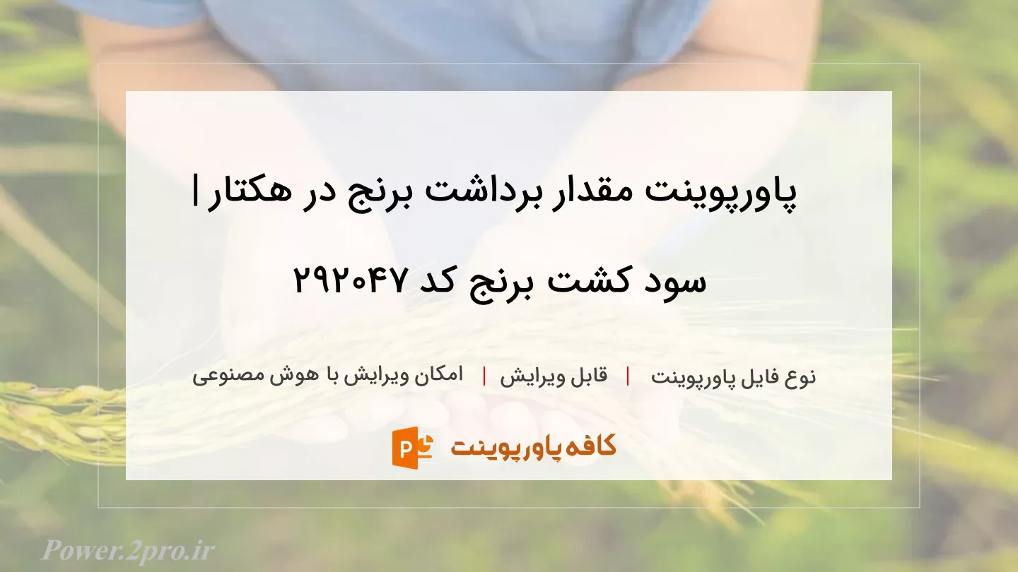 دانلود پاورپوینت مقدار برداشت برنج در هکتار | سود کشت برنج کد 292047