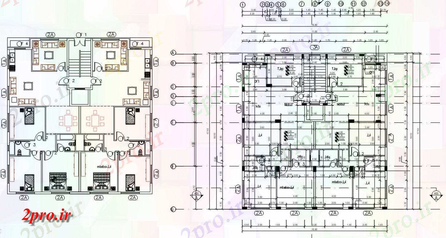 دانلود  نقشه مسکونی ، ویلا ، دوبلکس ، اپارتمان 15×17 متر (کد30086)