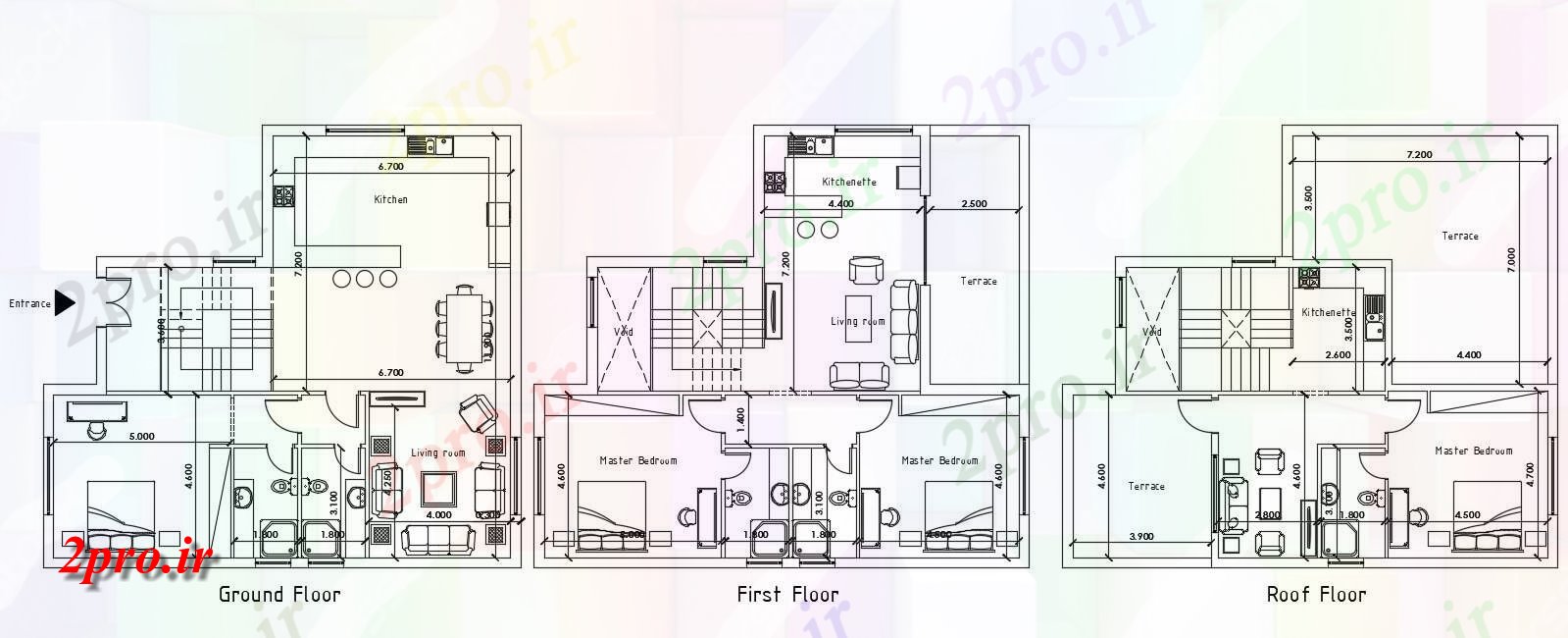 دانلود  نقشه مسکونی ، ویلا ، دوبلکس ، اپارتمان 12×14 متر (کد30091)