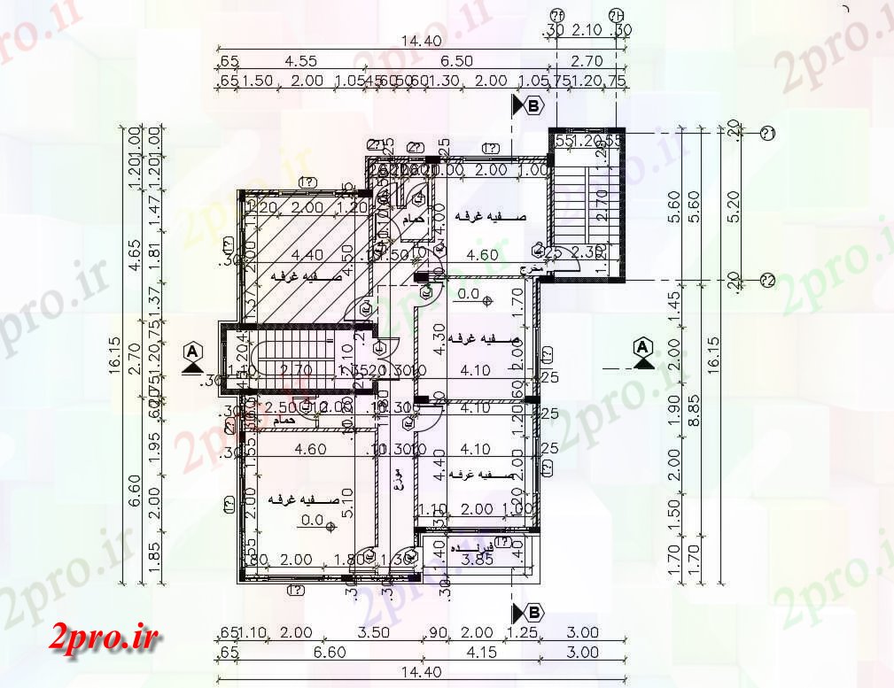 دانلود  نقشه مسکونی ، ویلا ، دوبلکس ، اپارتمان 14×16 متر (کد30098)