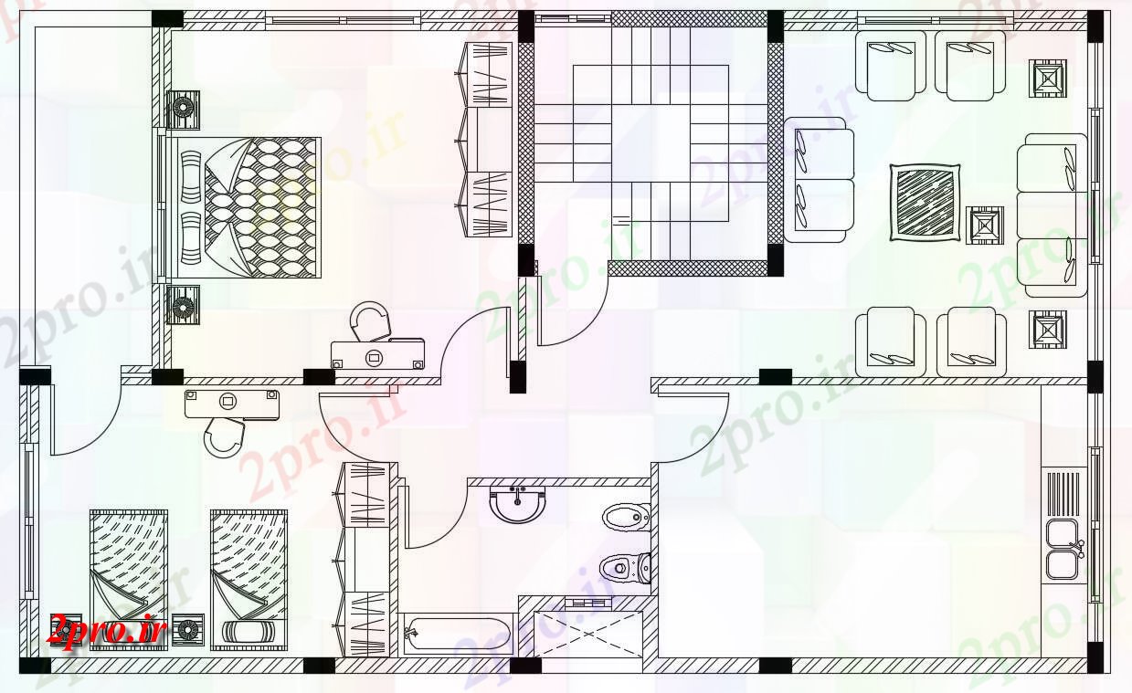 دانلود  نقشه مسکونی ، ویلا ، دوبلکس ، اپارتمان 8×14 متر (کد30099)