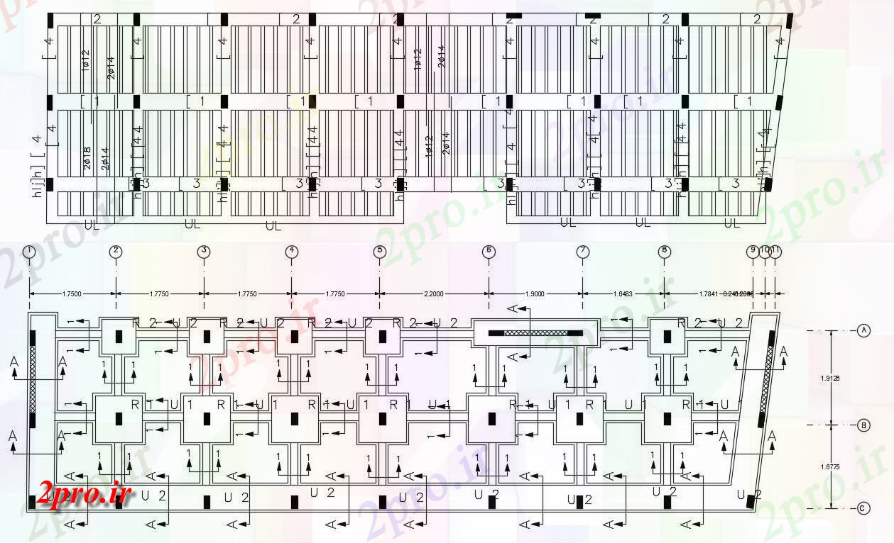 دانلود  نقشه ستون گذاری ساختمان   (کد30100)
