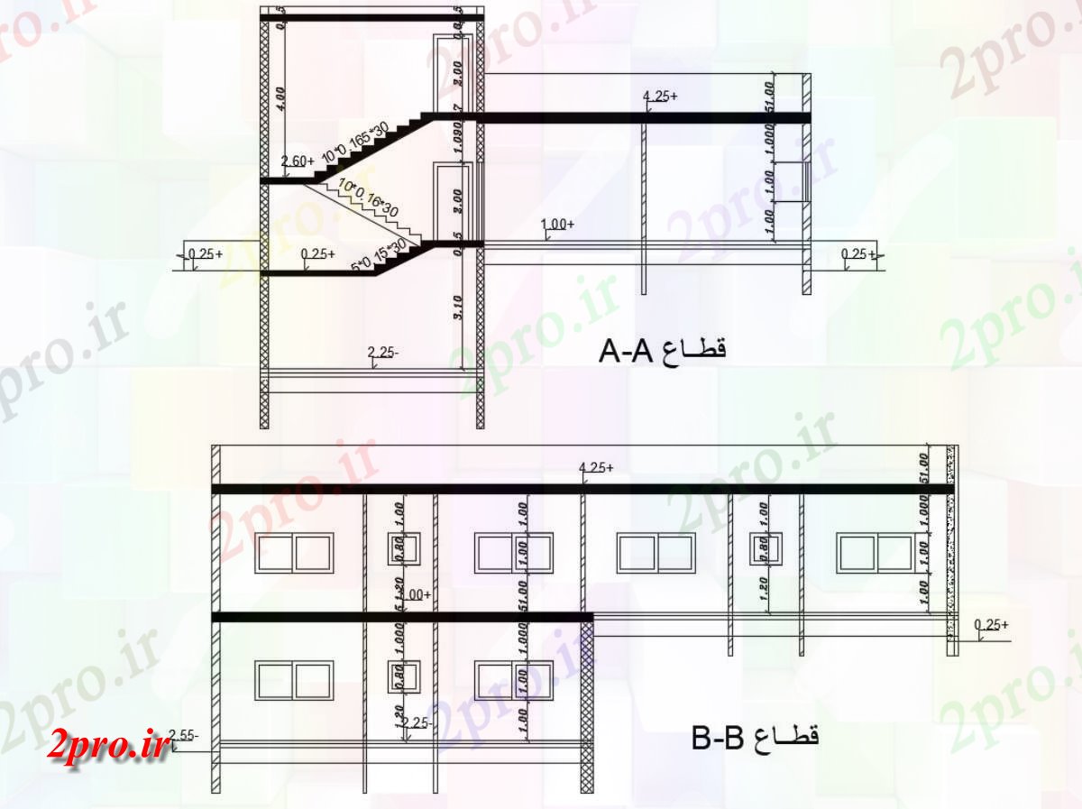 دانلود  نقشه نما و برش ساختمان ، برج ، اپارتمان   (کد30104)