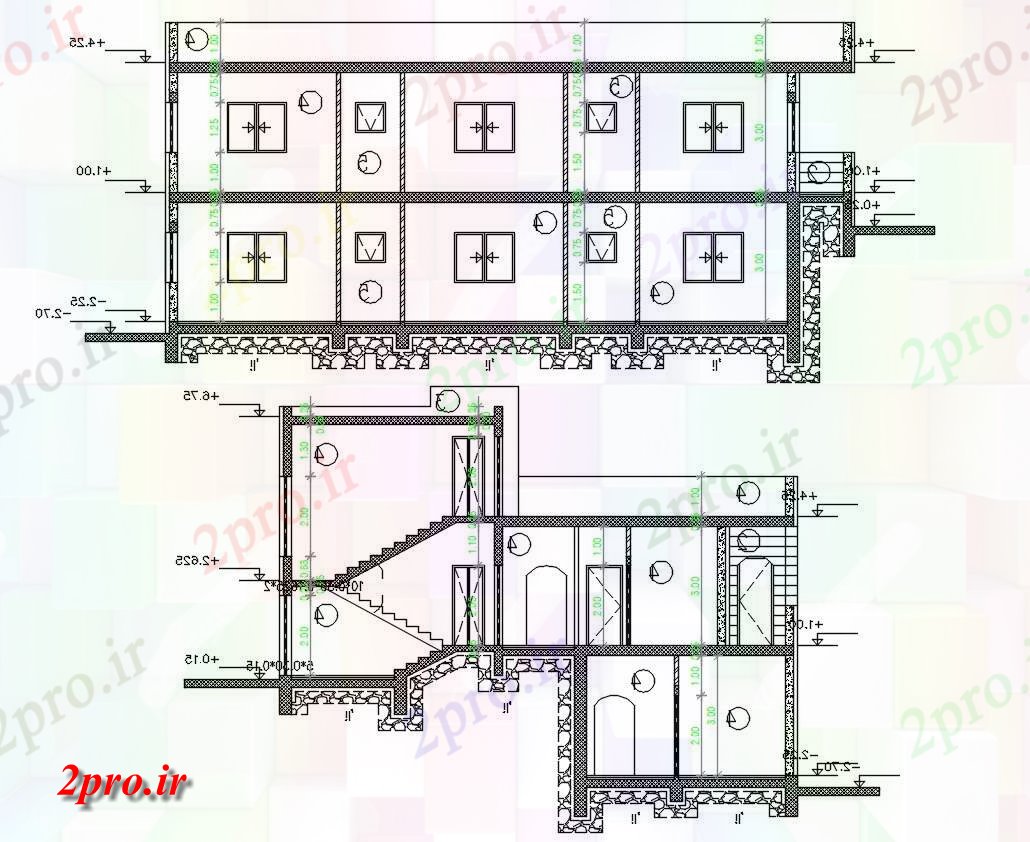 دانلود  نقشه نما و برش ساختمان ، برج ، اپارتمان   (کد30126)