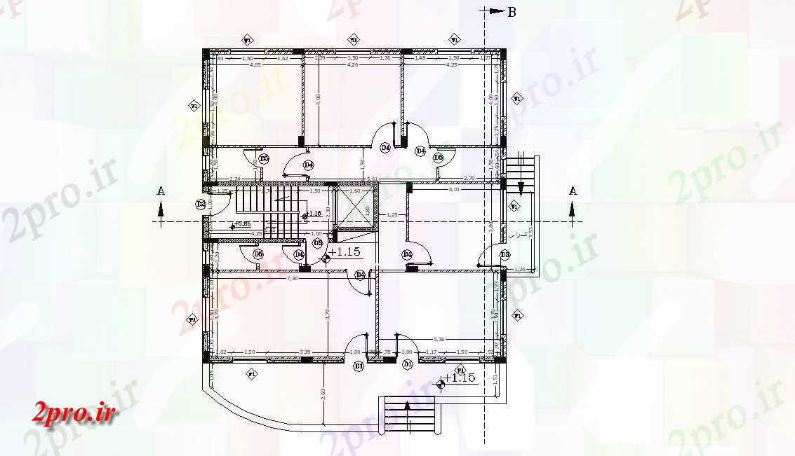 دانلود  نقشه مسکونی ، ویلا ، دوبلکس ، اپارتمان 13×15 متر (کد30138)