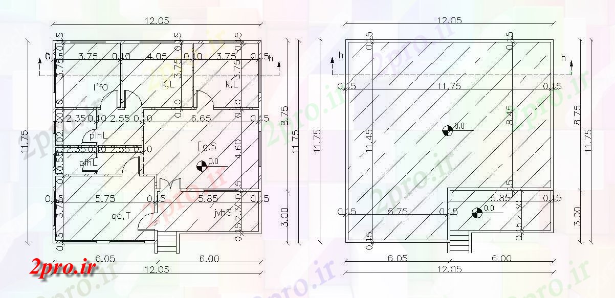 دانلود  نقشه ویلا ، مسکونی ، دوبلکس 12×12 متر (کد30150)