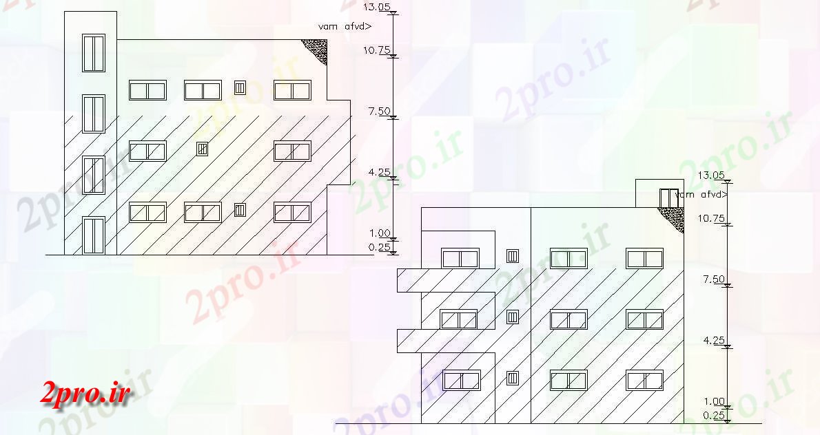 دانلود  نقشه نما مسکونی ، ویلا ، دوبلکس ، اپارتمان   (کد30177)