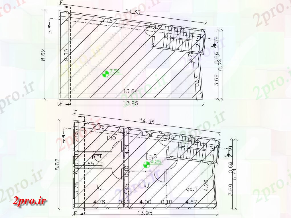 دانلود  نقشه مسکونی ، ویلا ، دوبلکس ، اپارتمان 8×14 متر (کد30198)