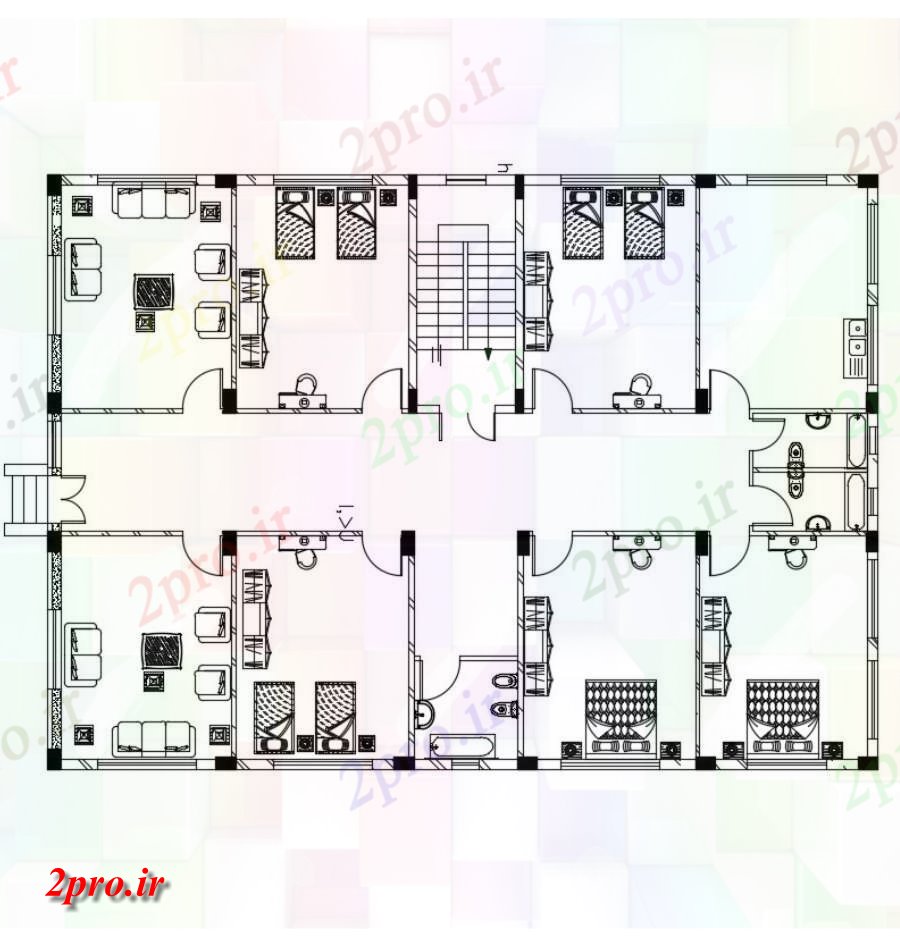 دانلود  نقشه هتل ،مهمانسرا ، خوابگاه ، متل 15×21 متر (کد30203)