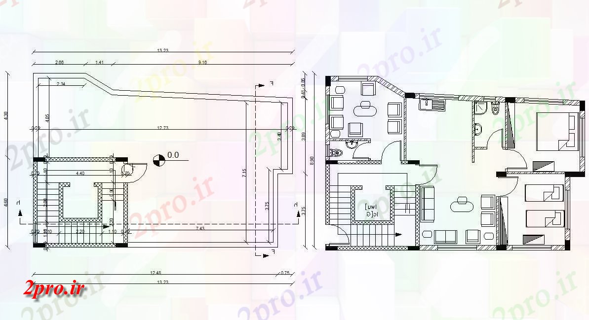 دانلود  نقشه مسکونی ، ویلا ، دوبلکس ، اپارتمان 8×13 متر (کد30255)