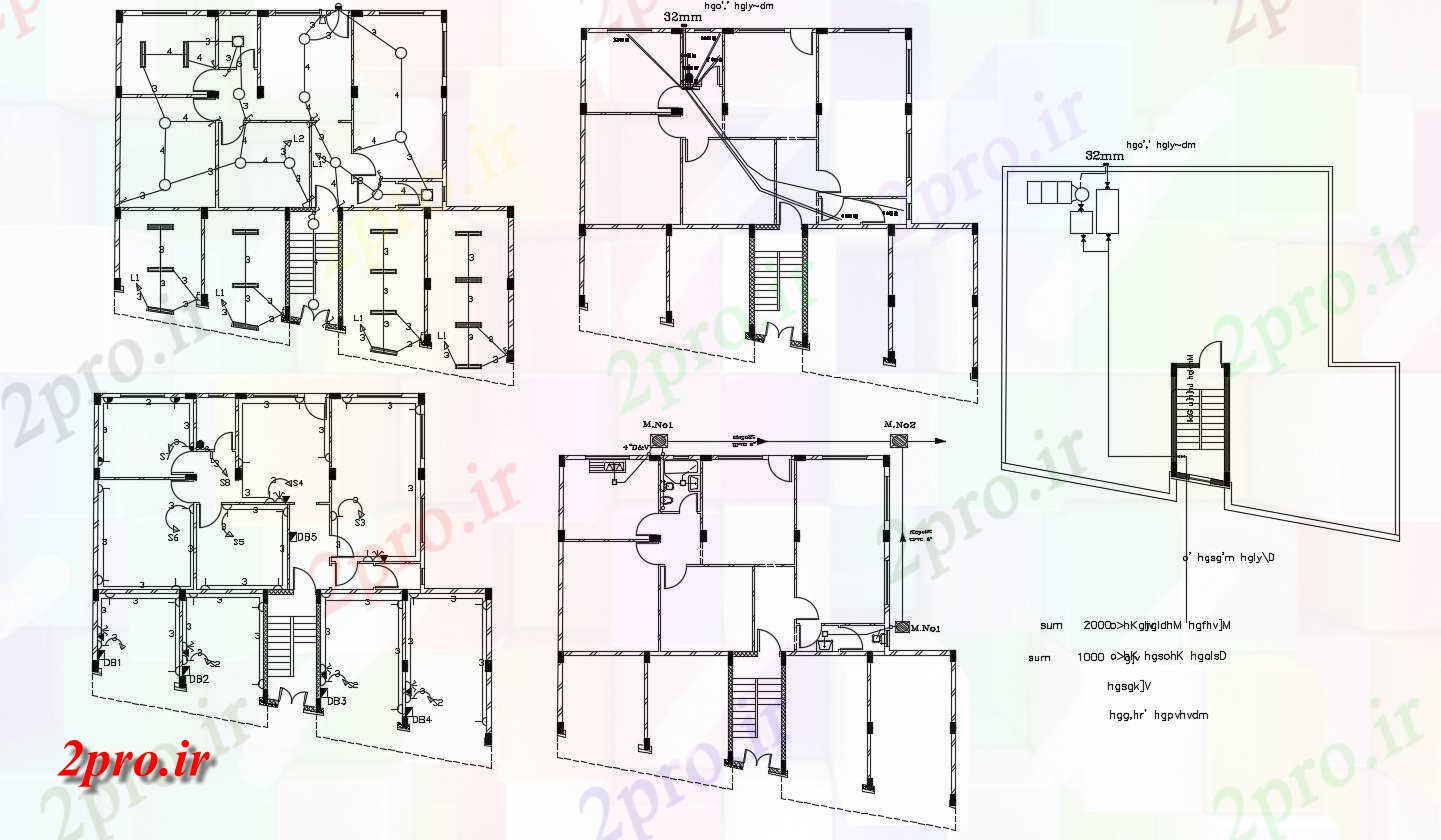 دانلود  نقشه سیم کشی برق و لوله کشی ساختمان  (کد30305)