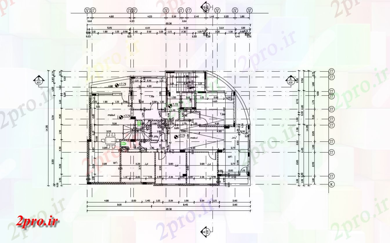 دانلود نقشه مسکونی ، ویلا ، دوبلکس ، اپارتمان 14×24 متر 13 در 20 متر (کد30310)