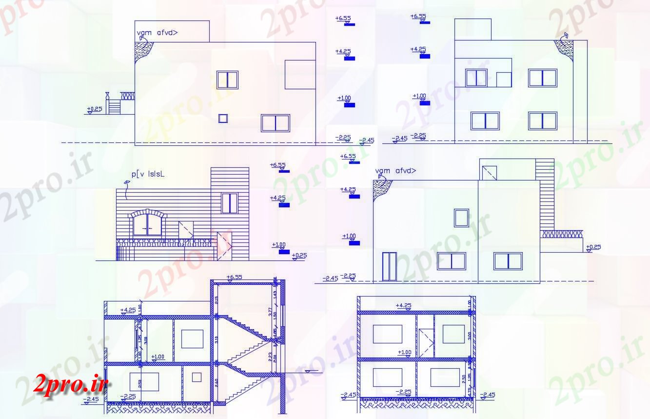 دانلود  نقشه نما برش مجتمع مسکونی ، اپارتمان   (کد30380)