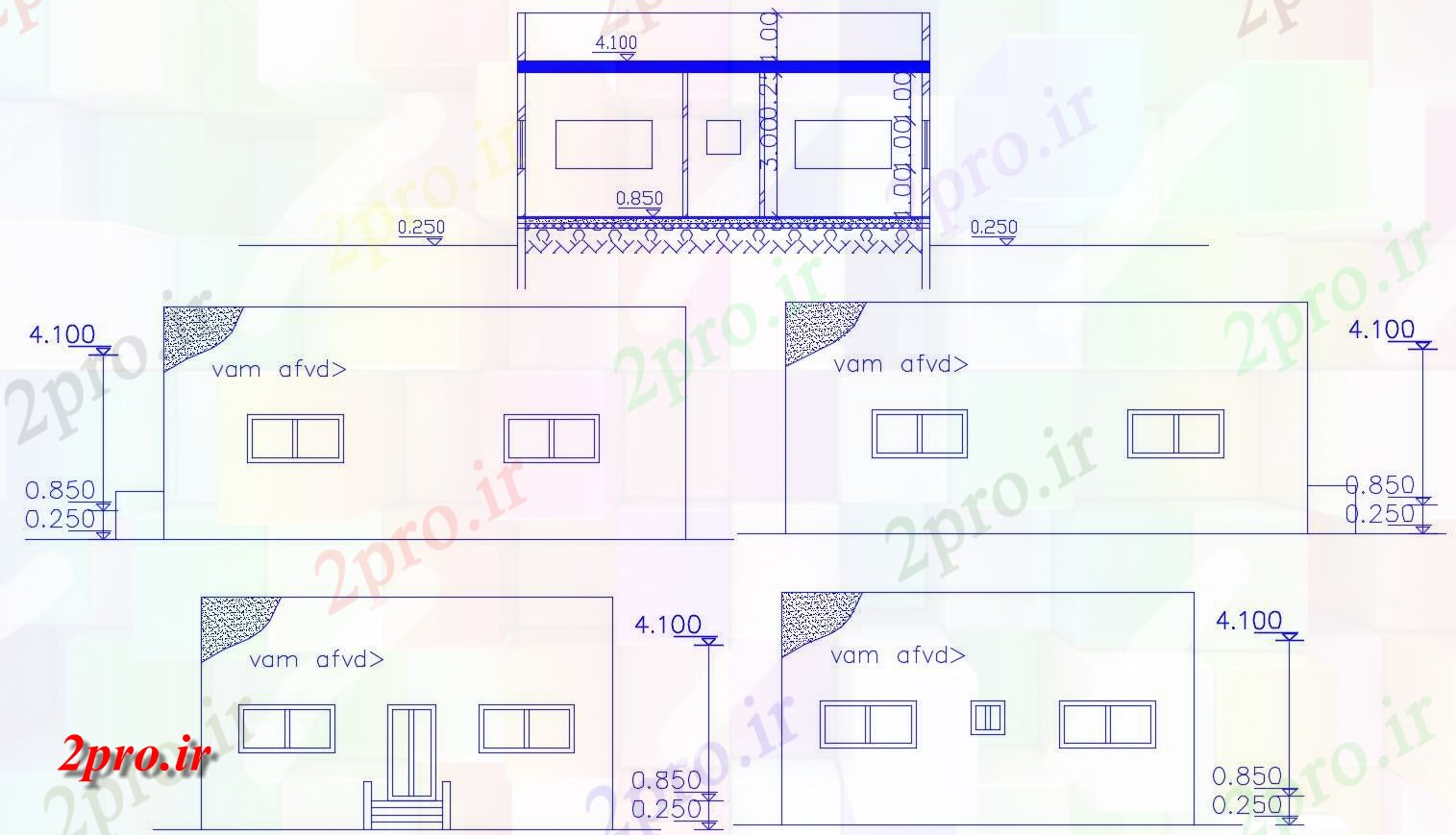 دانلود  نقشه نما مسکونی ، ویلا ، دوبلکس ، اپارتمان   (کد30383)