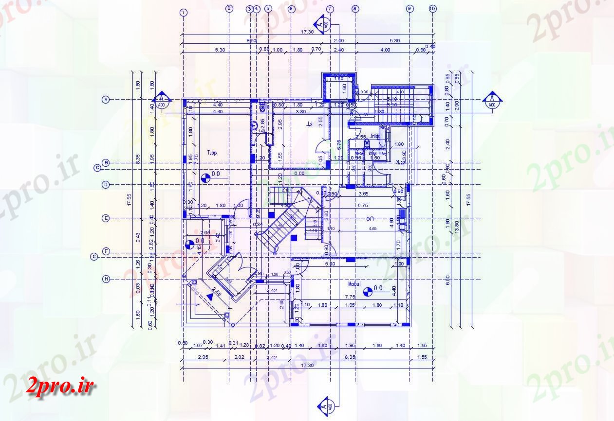 دانلود  نقشه مسکونی ، ویلا ، دوبلکس ، اپارتمان 17×17 متر (کد30416)