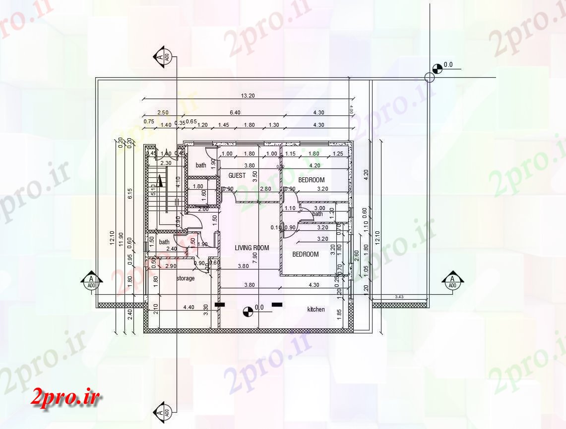 دانلود  نقشه مسکونی ، ویلا ، دوبلکس ، اپارتمان 11×13 متر (کد30418)