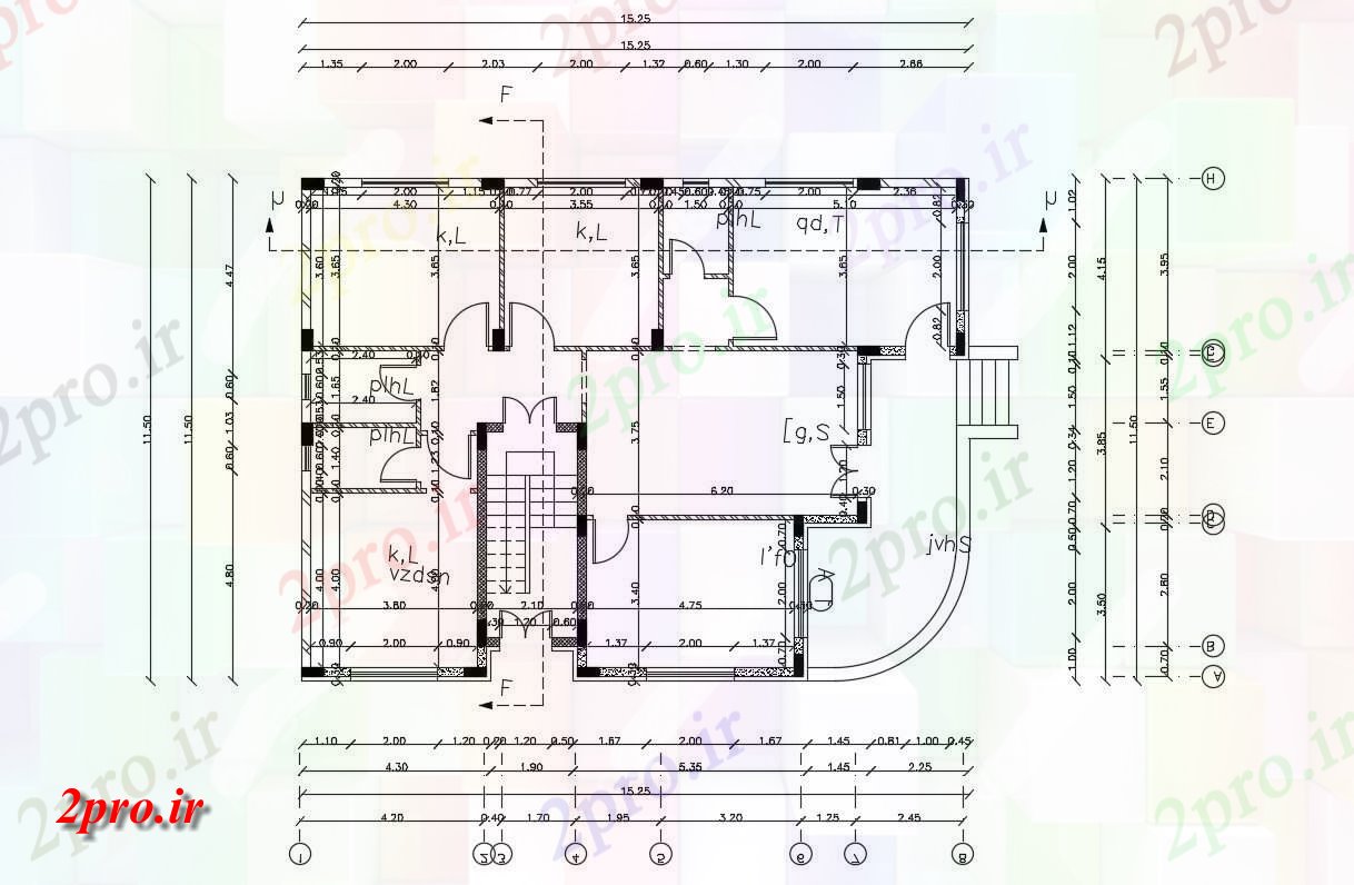 دانلود نقشه مسکونی ، ویلا ، دوبلکس ، اپارتمان 11×156 متر 11 در 15 متر (کد30426)