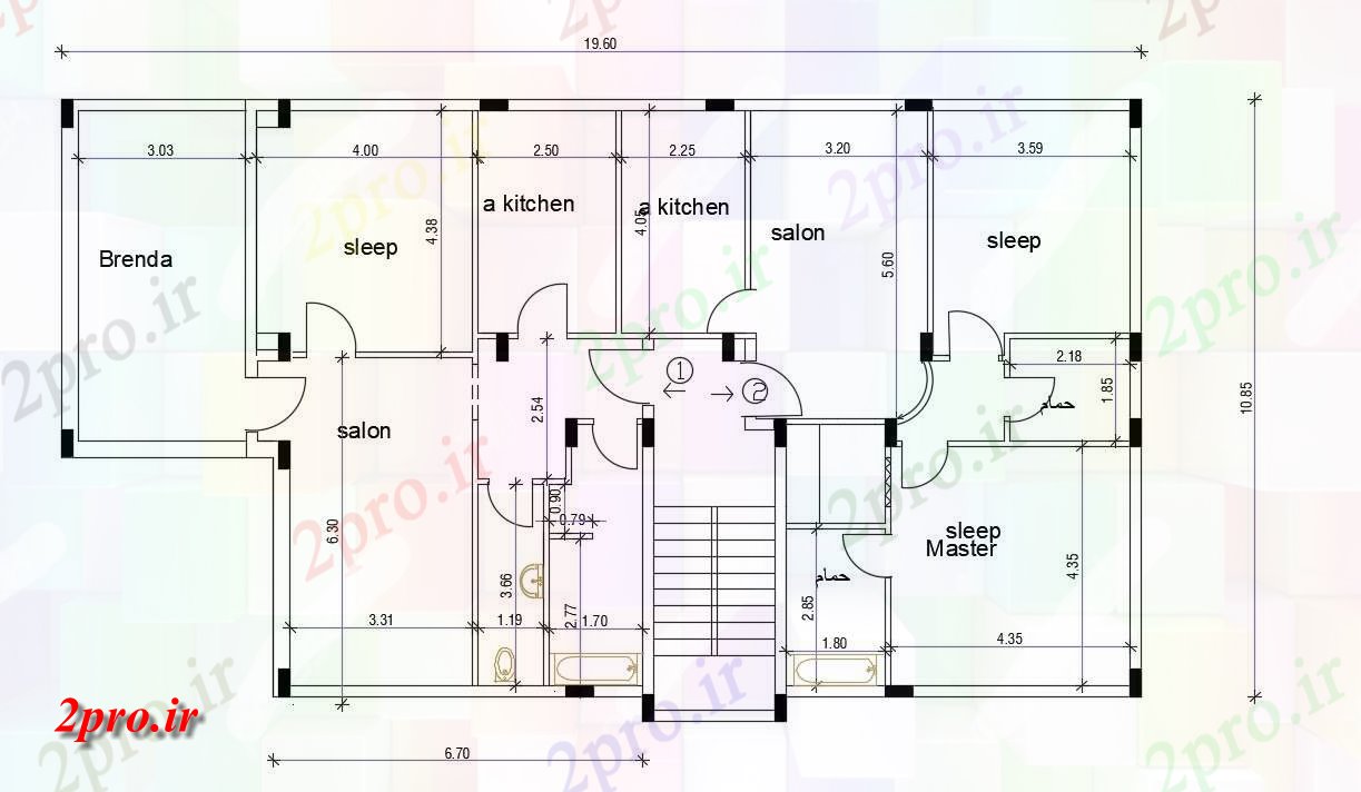 دانلود  نقشه مسکونی ، ویلا ، دوبلکس ، اپارتمان 10×19 متر (کد30462)