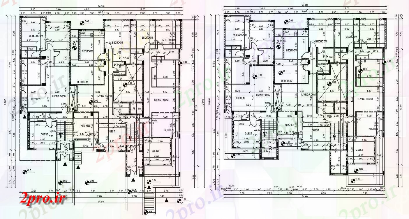 دانلود  نقشه مسکونی ، ویلا ، دوبلکس ، اپارتمان 24×25 متر (کد30476)