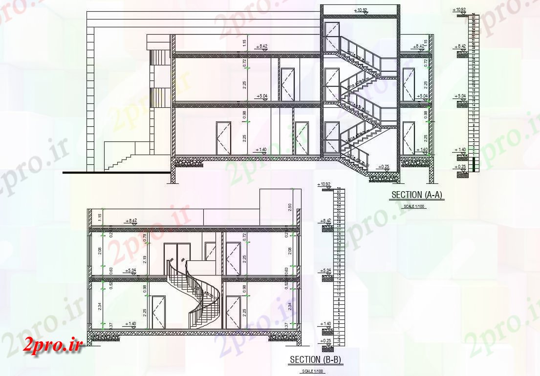 دانلود  نقشه نما و برش ساختمان ، برج ، اپارتمان   (کد30477)