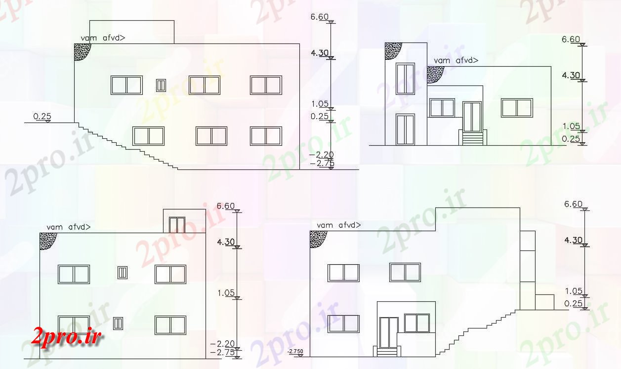 دانلود  نقشه نما و برش ساختمان ، برج ، اپارتمان   (کد30487)