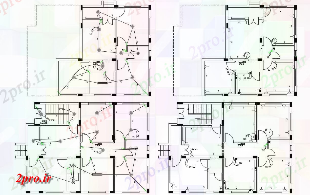 دانلود  نقشه سیم کشی برق مسکونی ، ویلا ، دوبلکس ، اپارتمان 10×14 متر (کد30488)