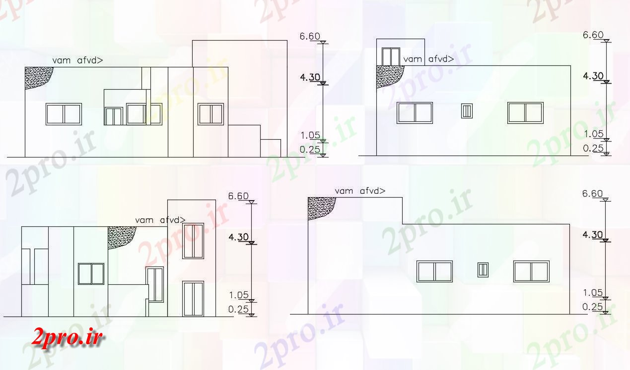 دانلود  نقشه نما و برش ساختمان ، برج ، اپارتمان   (کد30496)