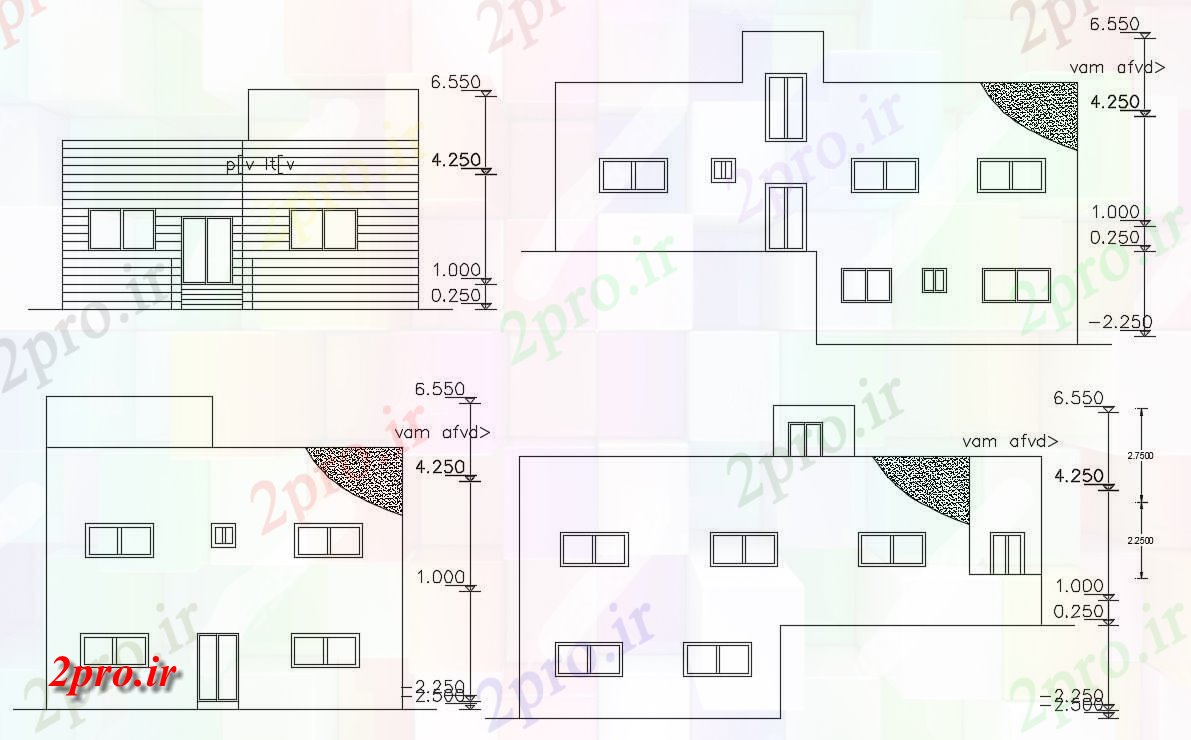 دانلود  نقشه نما و برش ساختمان ، برج ، اپارتمان   (کد30519)