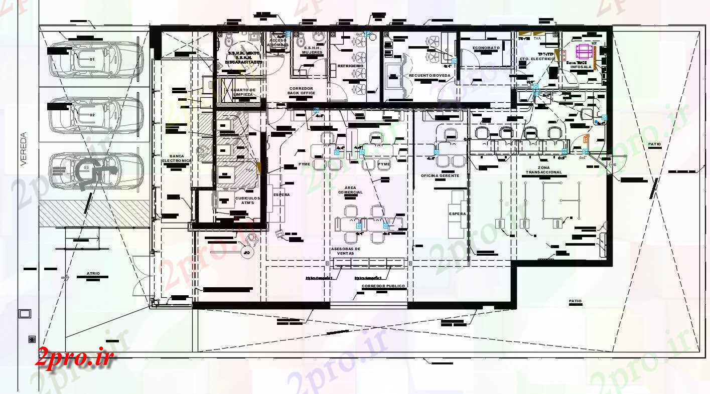 دانلود  نقشه بانک ، موسسه ، قرض الحسنه 12×20 متر (کد30528)