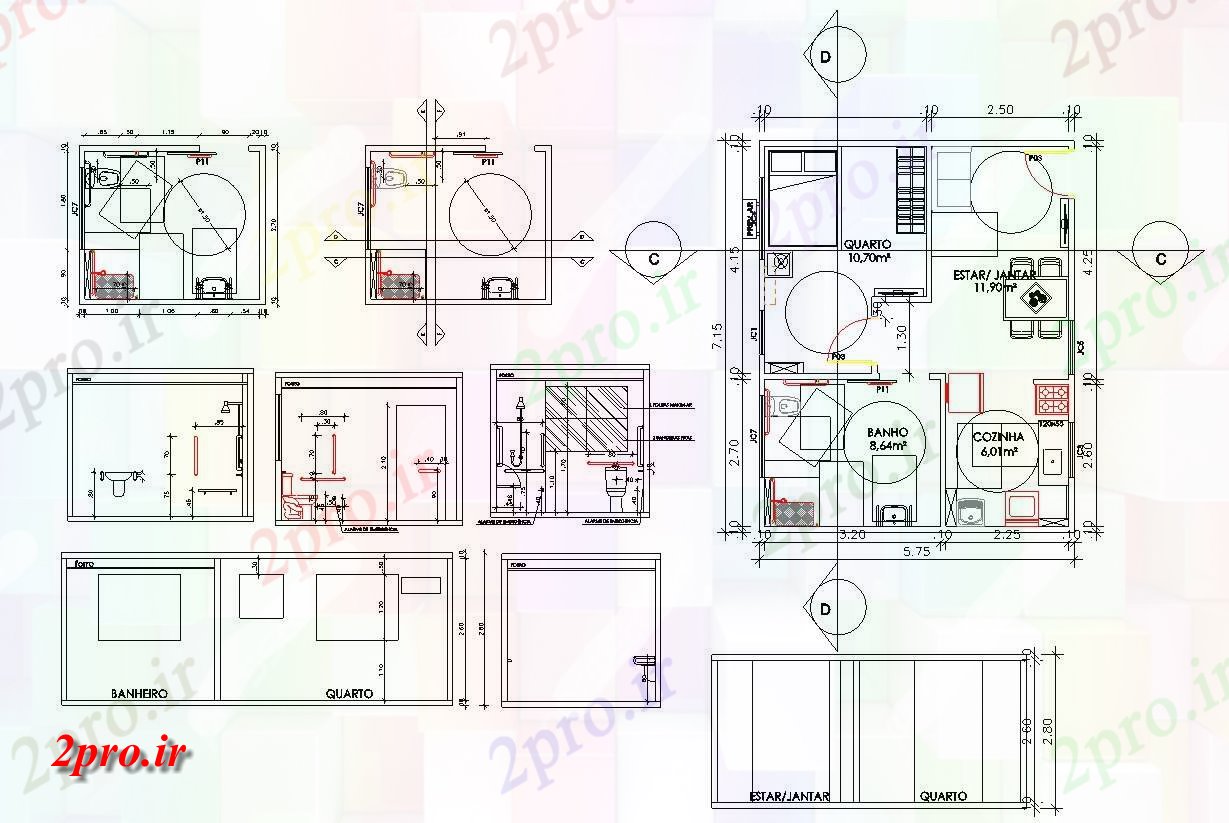 دانلود  نقشه ویلا ، مسکونی ، دوبلکس 6×7 متر (کد30556)