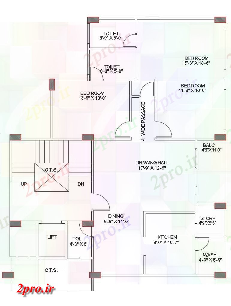 دانلود نقشه 3 BHK مسکن واحد آپارتمان طراحی معماری طرح اتوکد دانلود  (کد30641)