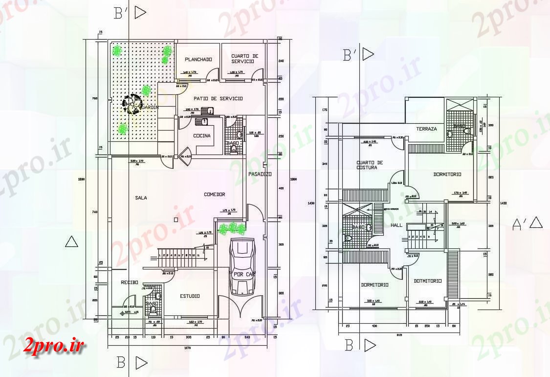 دانلود نقشه ویلا ، مسکونی ، دوبلکس 10×19 متر (کد30658)