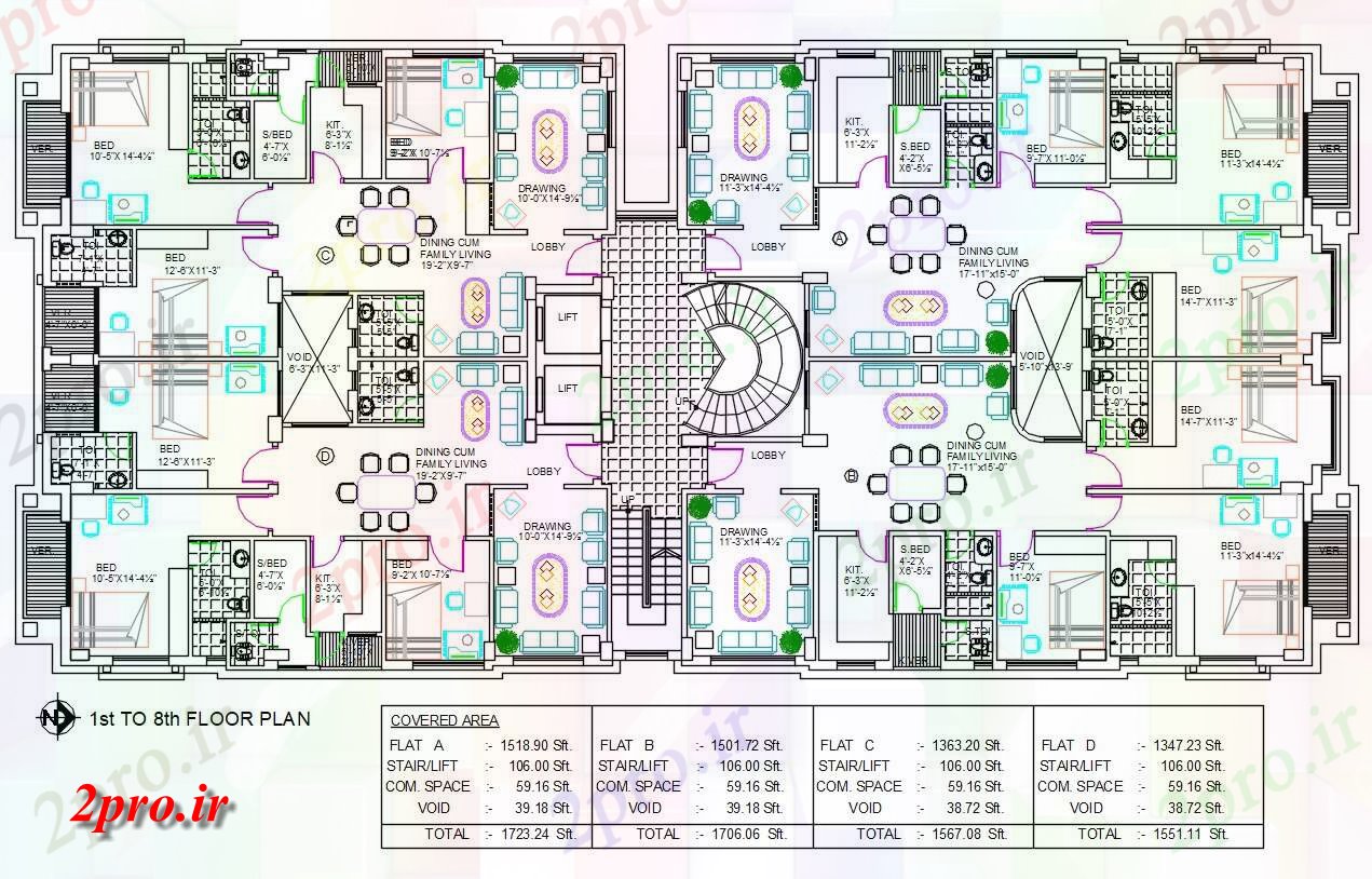 دانلود نقشه مسکونی ، ویلا ، دوبلکس ، اپارتمان16×35 متر (کد27175)