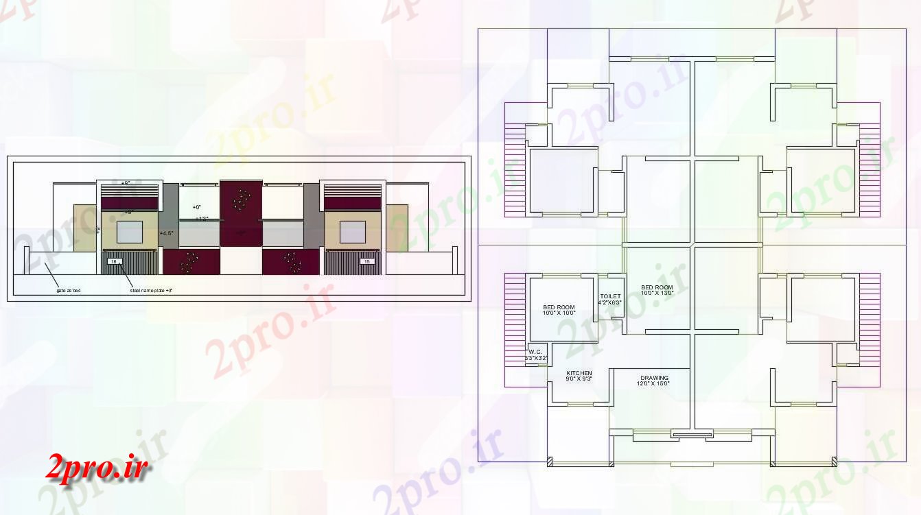 دانلود نقشه های 2D DWG نشیمن دوقلو ییلاقی برنامه ریزی با ارتفاع طراحی  (کد30690)