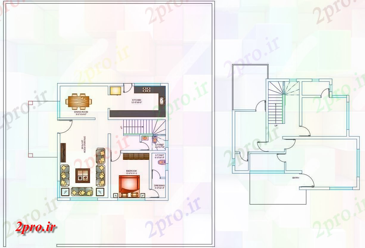 دانلود نقشه مسکونی ، ویلا ، دوبلکس ، اپارتمان 36×40 متر (کد30698)