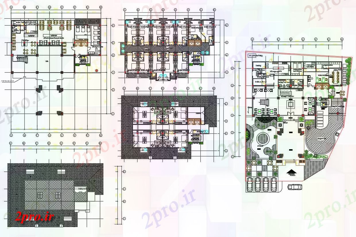 دانلود نقشه هتل ،مهمانسرا ، خوابگاه ، متل 28×29 متر (کد30721)
