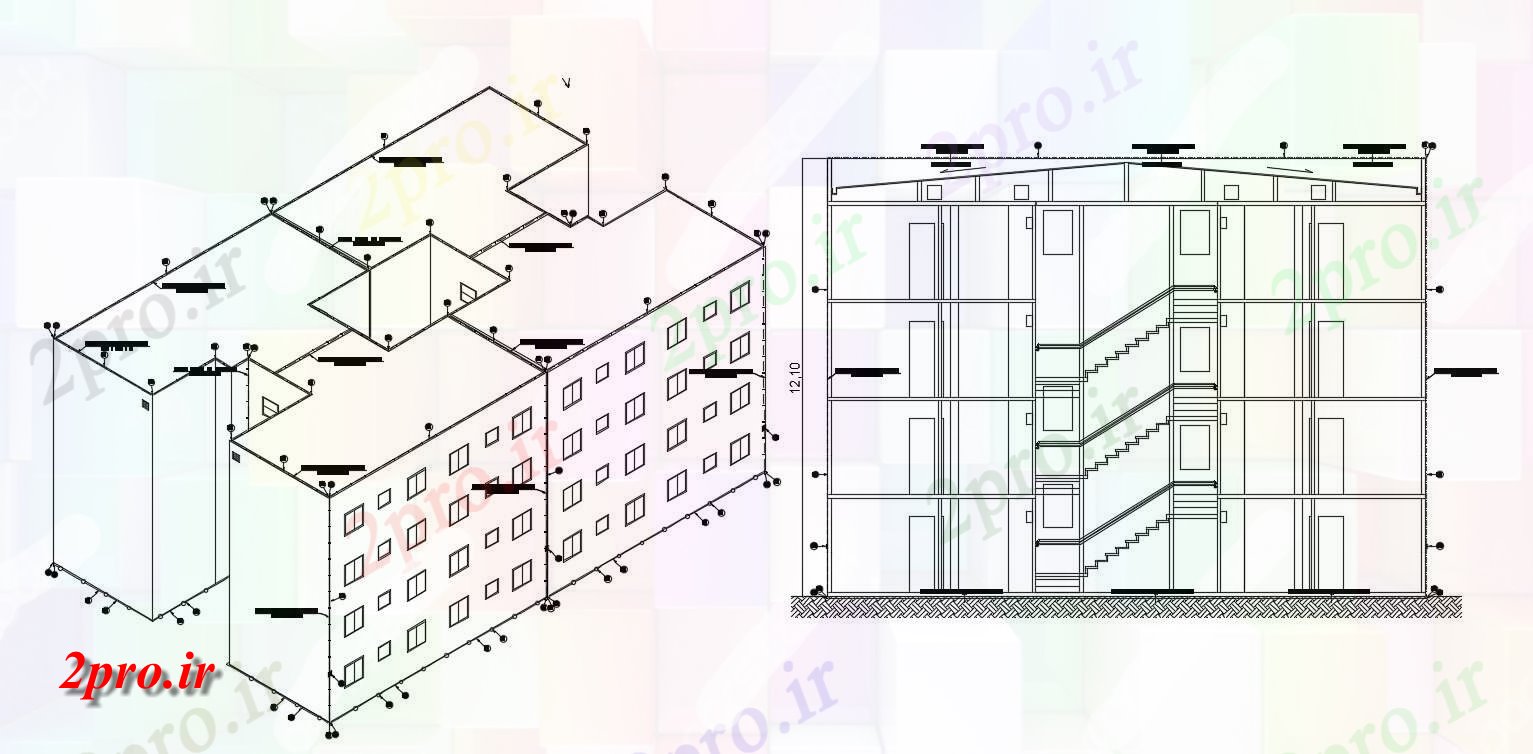 دانلود نقشه نما و برش ساختمان ، برج ، اپارتمان   (کد30746)