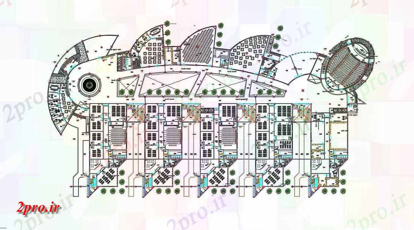دانلود نقشه دانشکده ، مدرسه ، اموزشگاه ، دانشگاه 88×160 متر (کد30788)