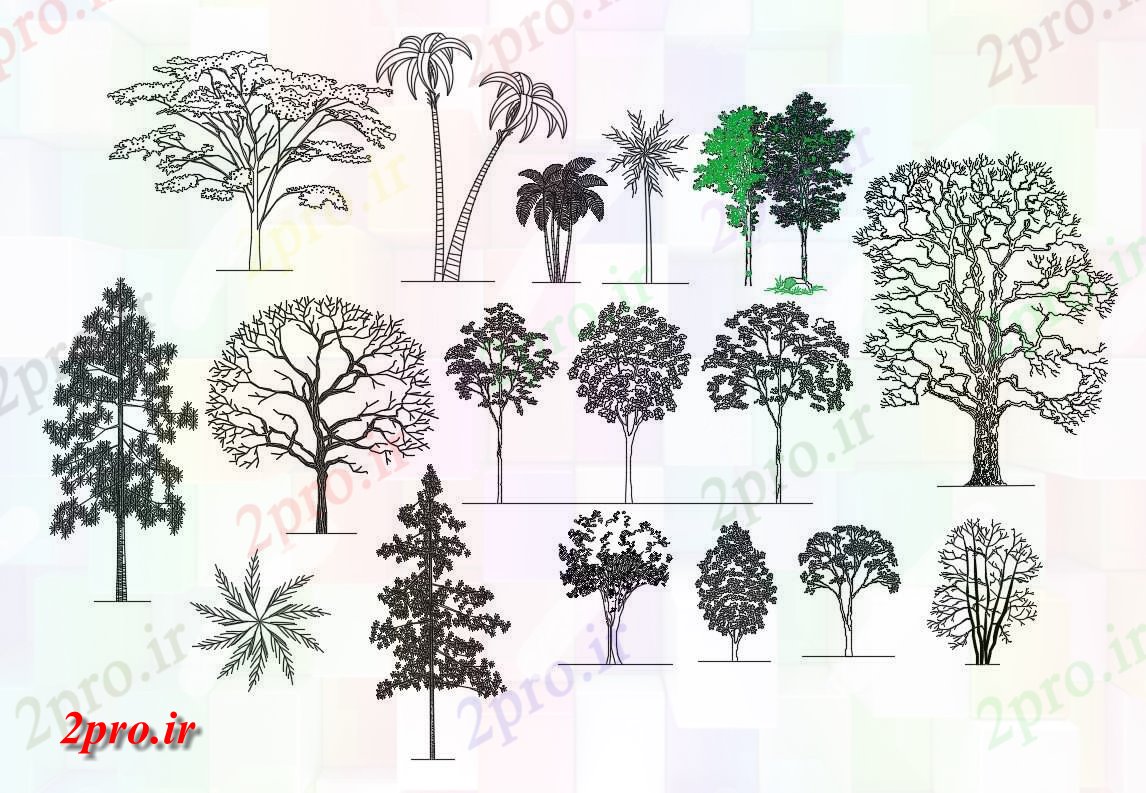 دانلود نقشه بلوک مبلمان گیاهان ، درخت ، گل   (کد31241)