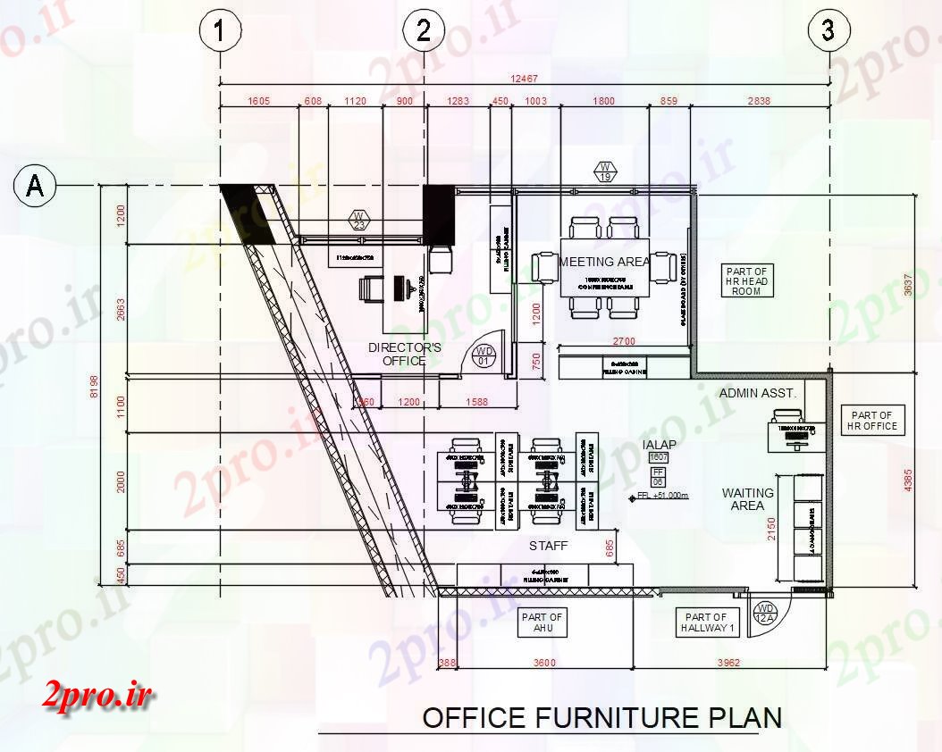 دانلود نقشه اداری ، دفتر کار ، تجاری 8×12 متر (کد31420)